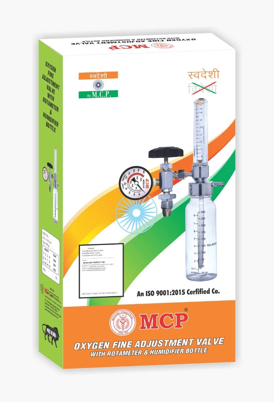 MCP Oxygen Flow Meter Fine Adjustment Valve regulator with Rota meter & Humidifier Bottle - Global Surgicals