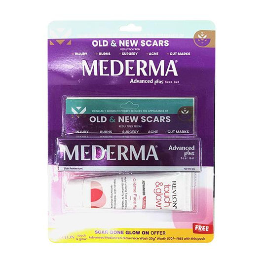 MEDERMA NEW ADVANCED PLUS SCAR (FREE REVLON TOUCH & GLOW CREME FACE WASH 20GM) Gel 10g - Global Surgicals