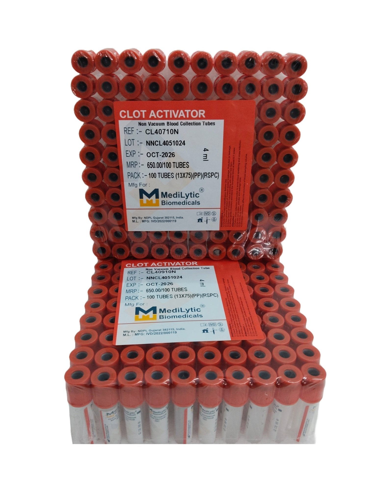 Medilytic Biomedicals Clot Activator Non Vaccum Blood Collection Tube - Global Surgicals