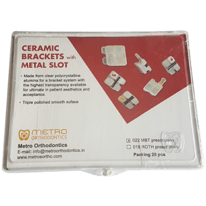 Metro Orthodontics Ceramic with Metal Slot Pack of 20 Conventional Brackets - Global Surgicals