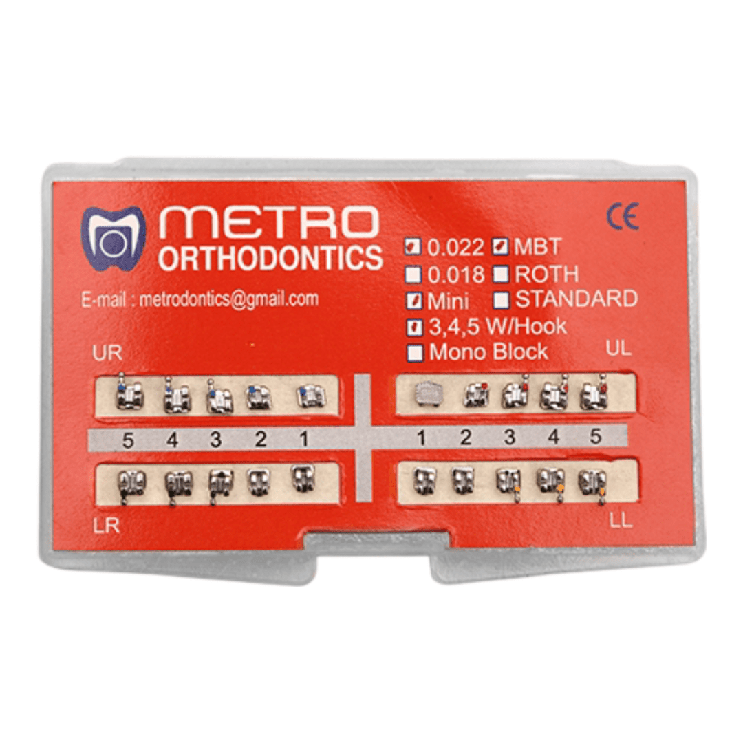 Metro Orthodontics Gold Series Pack of 20 Metal Conventional Brackets - Global Surgicals