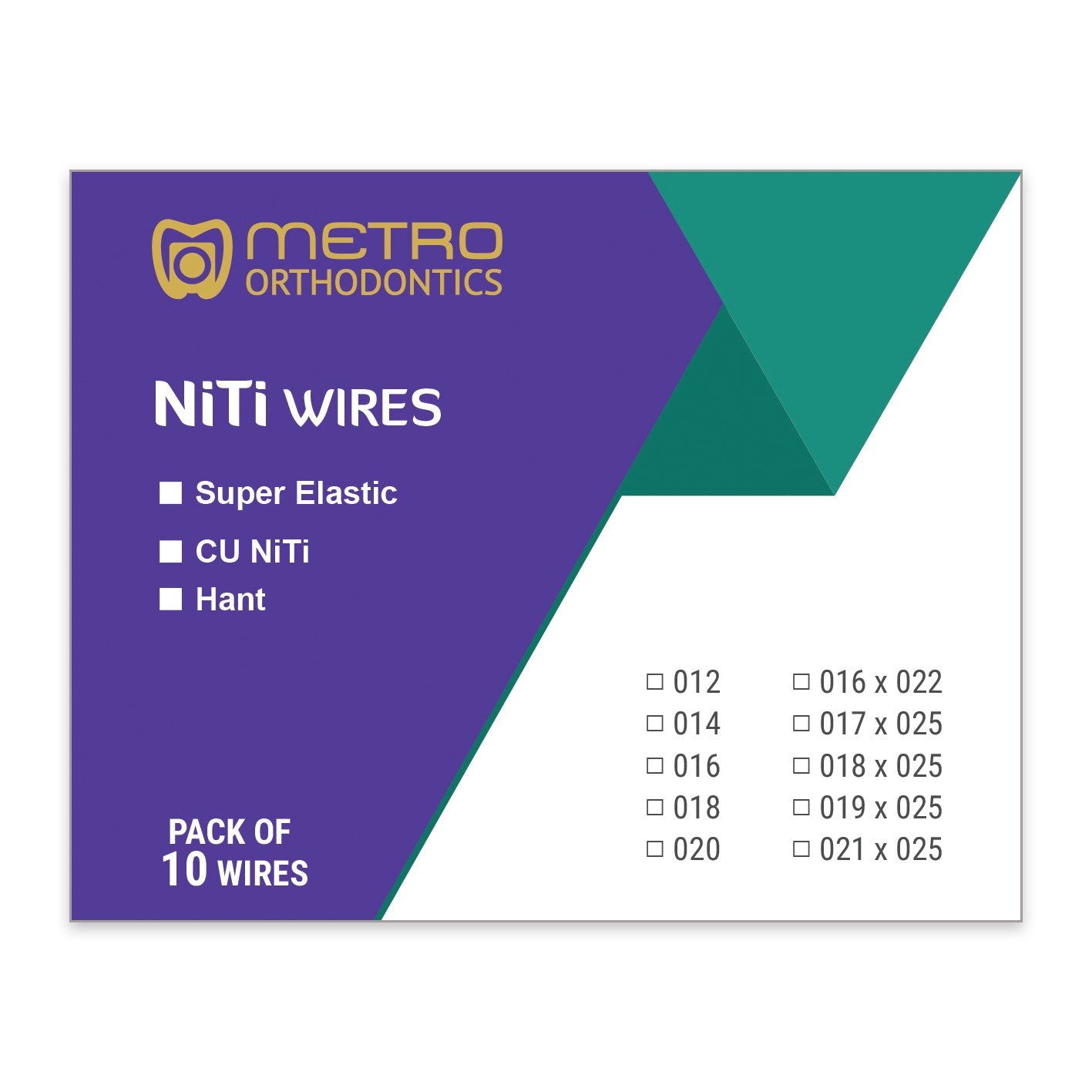 Metro Orthodontics Heat - Activated (HANT) Rectangular NiTi Archwires - Global Surgicals