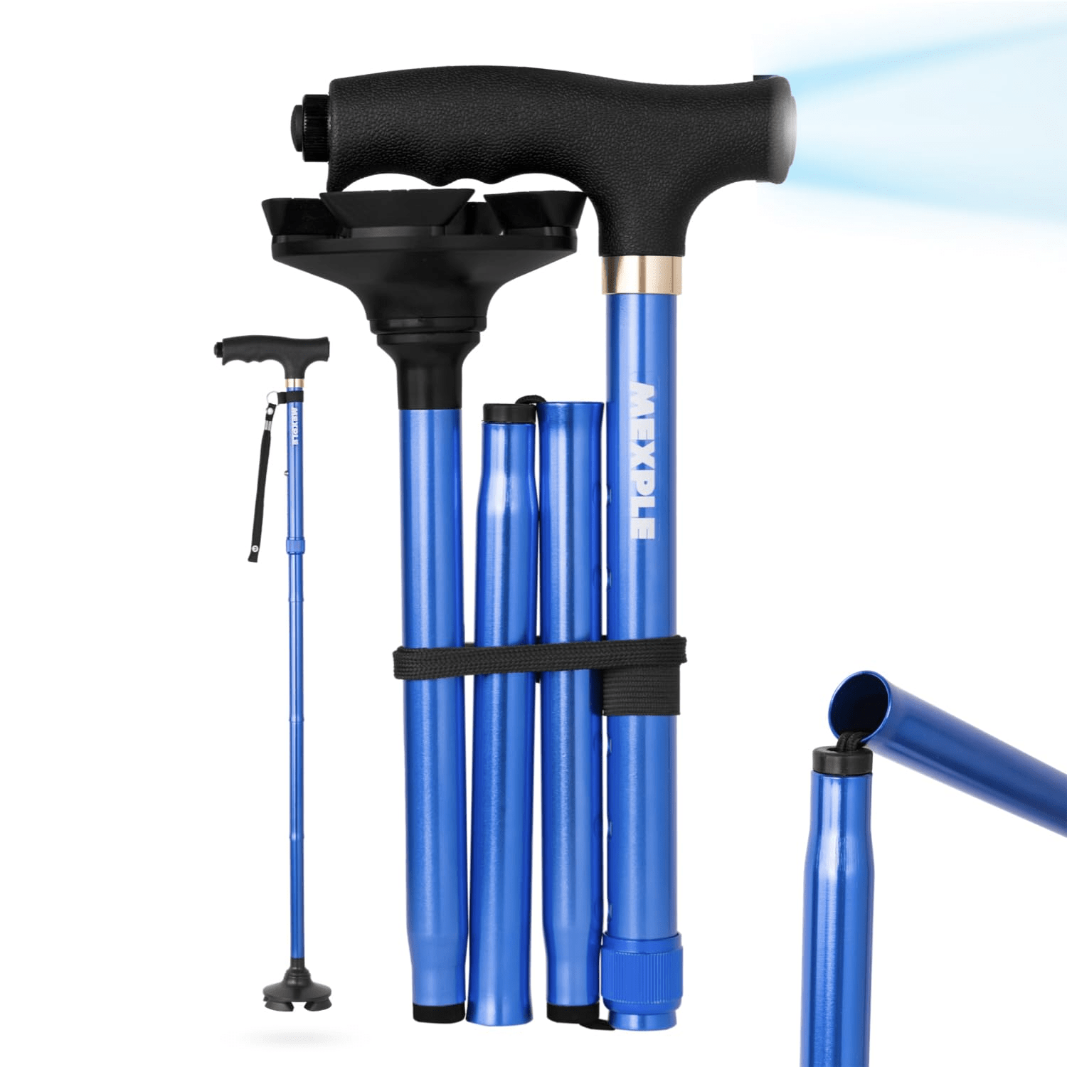 Mexple OnyXled Foldable Walking Stick with Built - in LED Torch - Global Surgicals