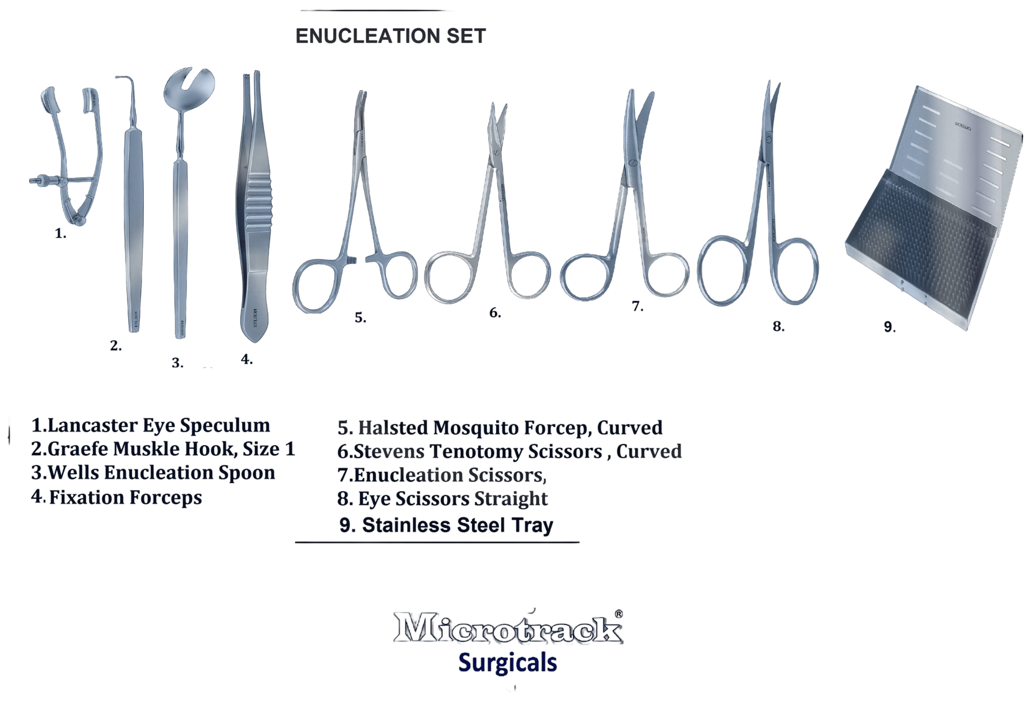 Microtrack Enucleation Surgical Instruments Set - Global Surgicals