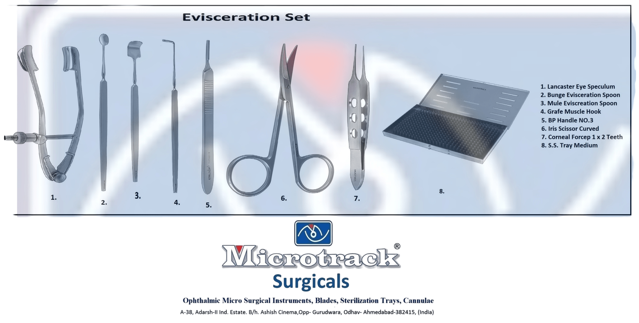 Microtrack Evisceration Surgical Instruments Set - Global Surgicals