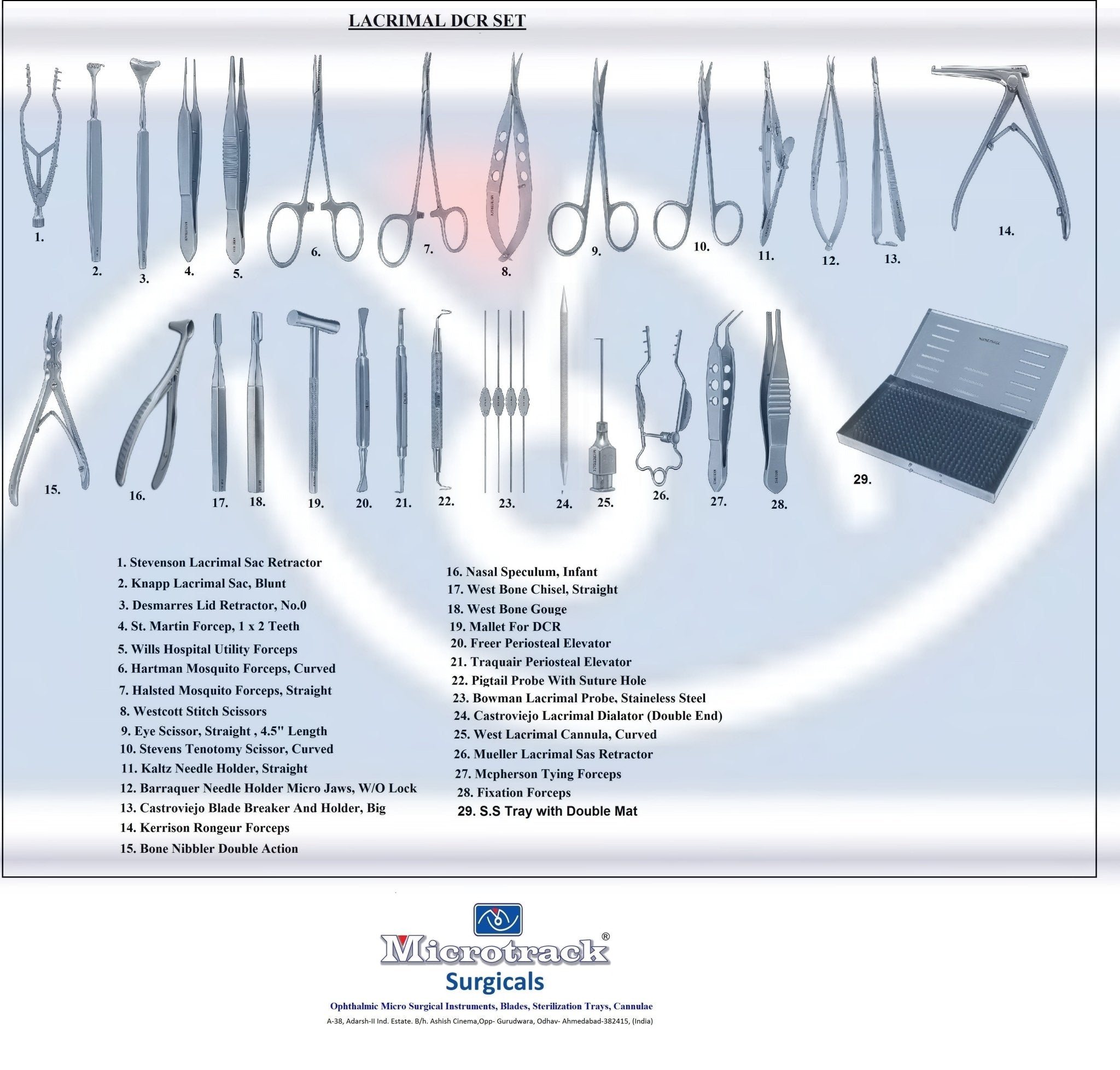 Microtrack Lacrimal Dcr Surgical Instruments Set - Global Surgicals