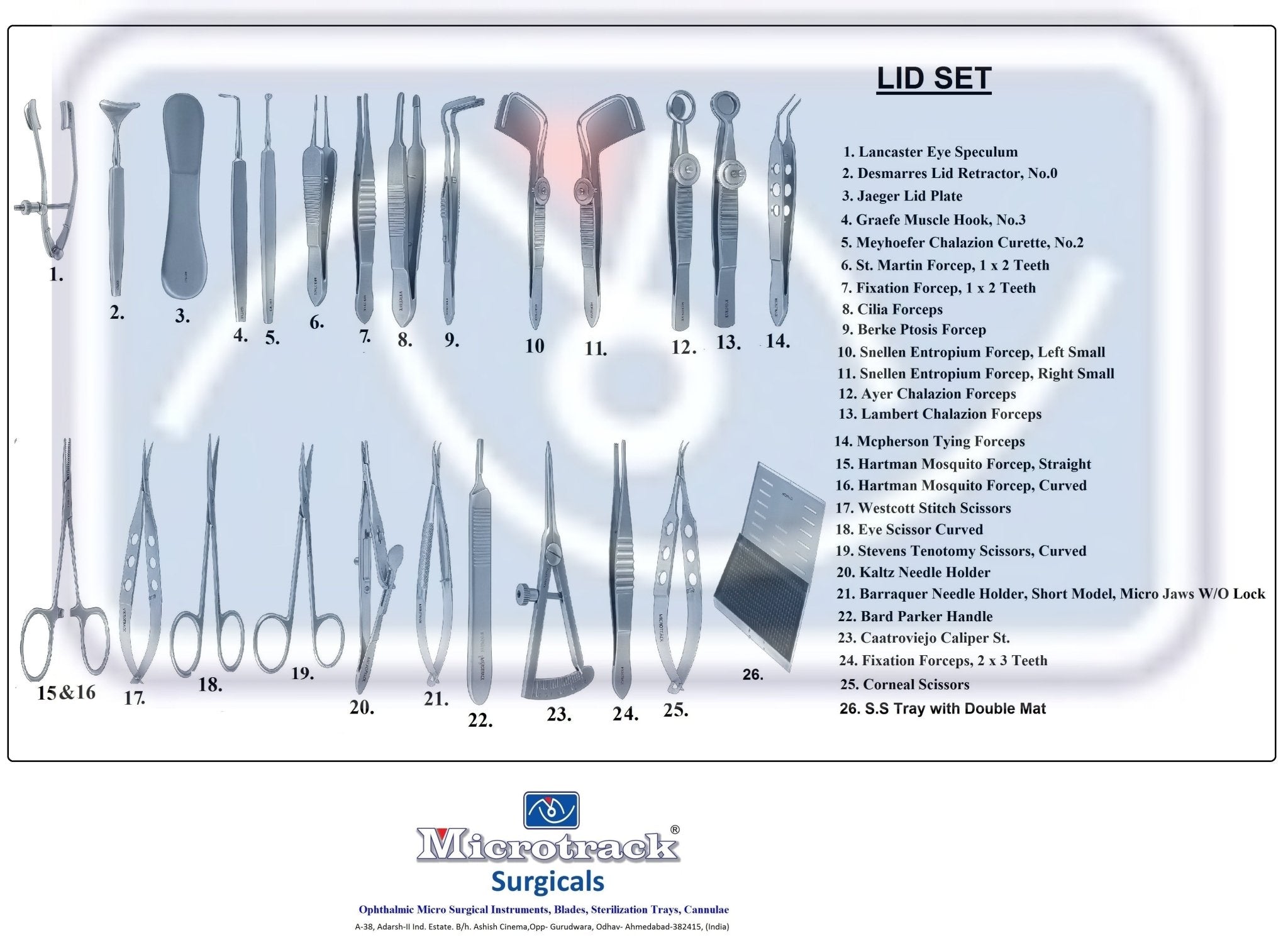 Microtrack Lid Surgical Instruments Set - Global Surgicals