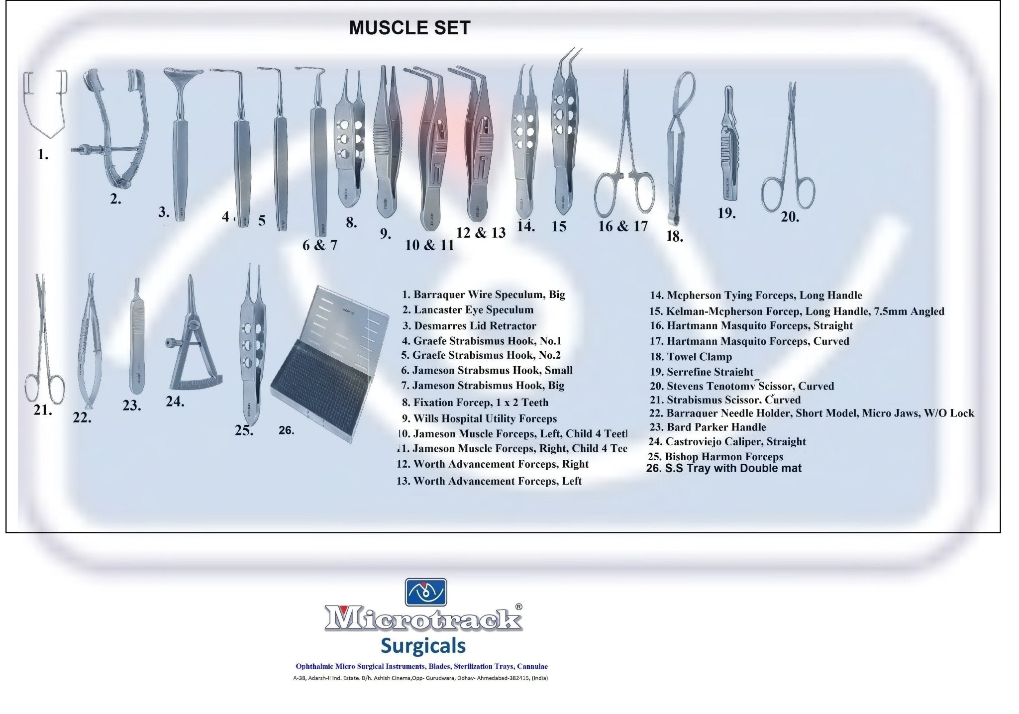 Microtrack Muscle Surgery Surgical Instruments Set - Global Surgicals