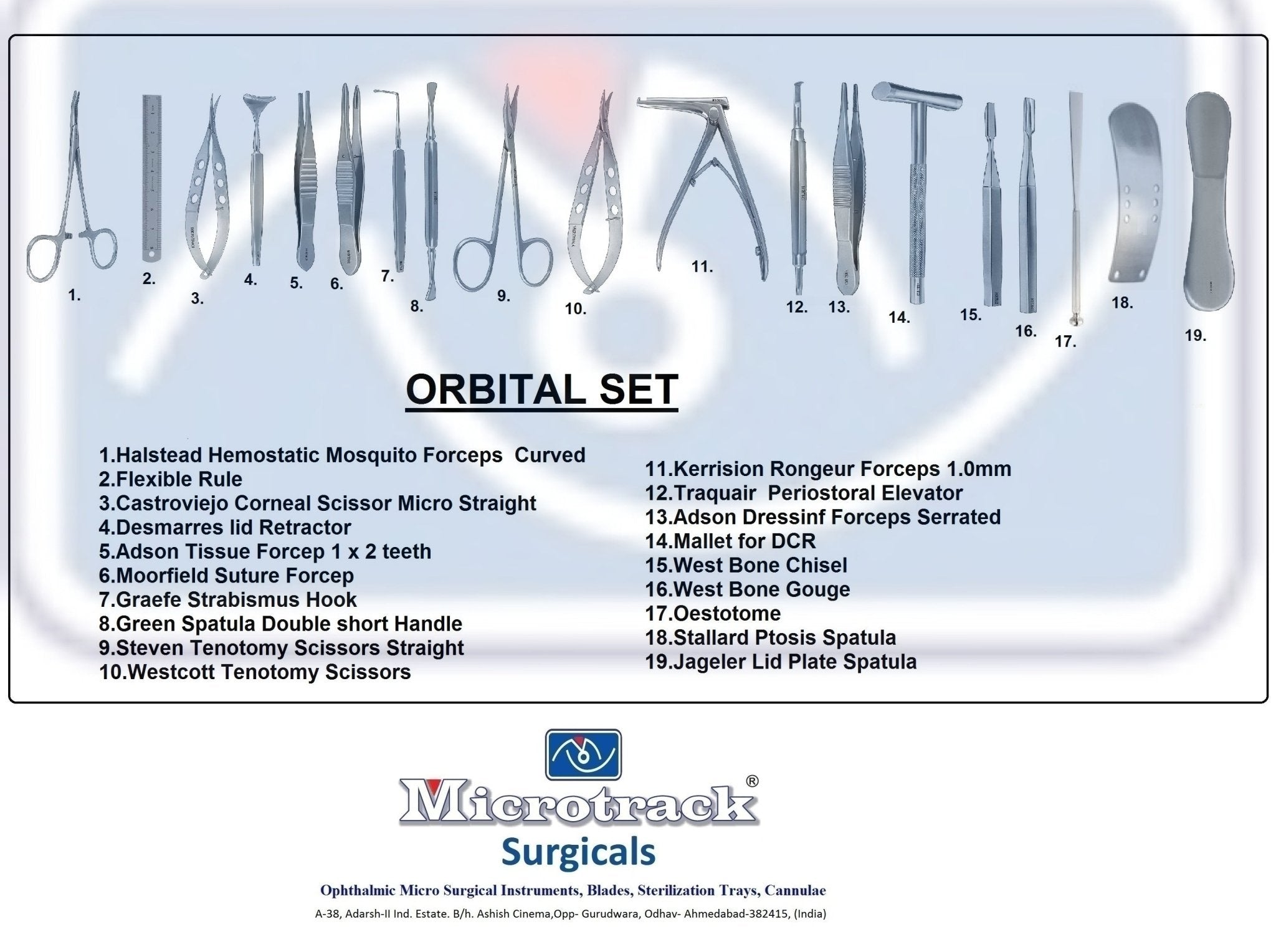 Microtrack Orbital Surgical Instruments Set - Global Surgicals