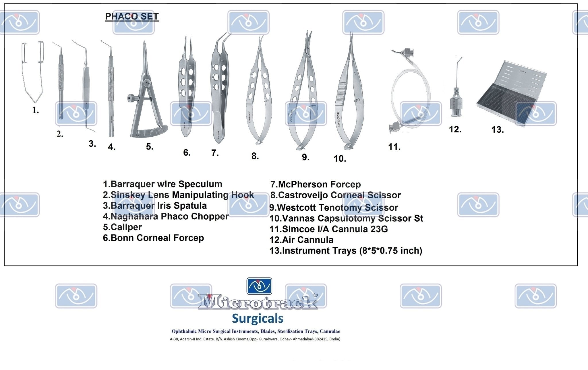 Microtrack Phaco Surgical Instruments Set - Global Surgicals