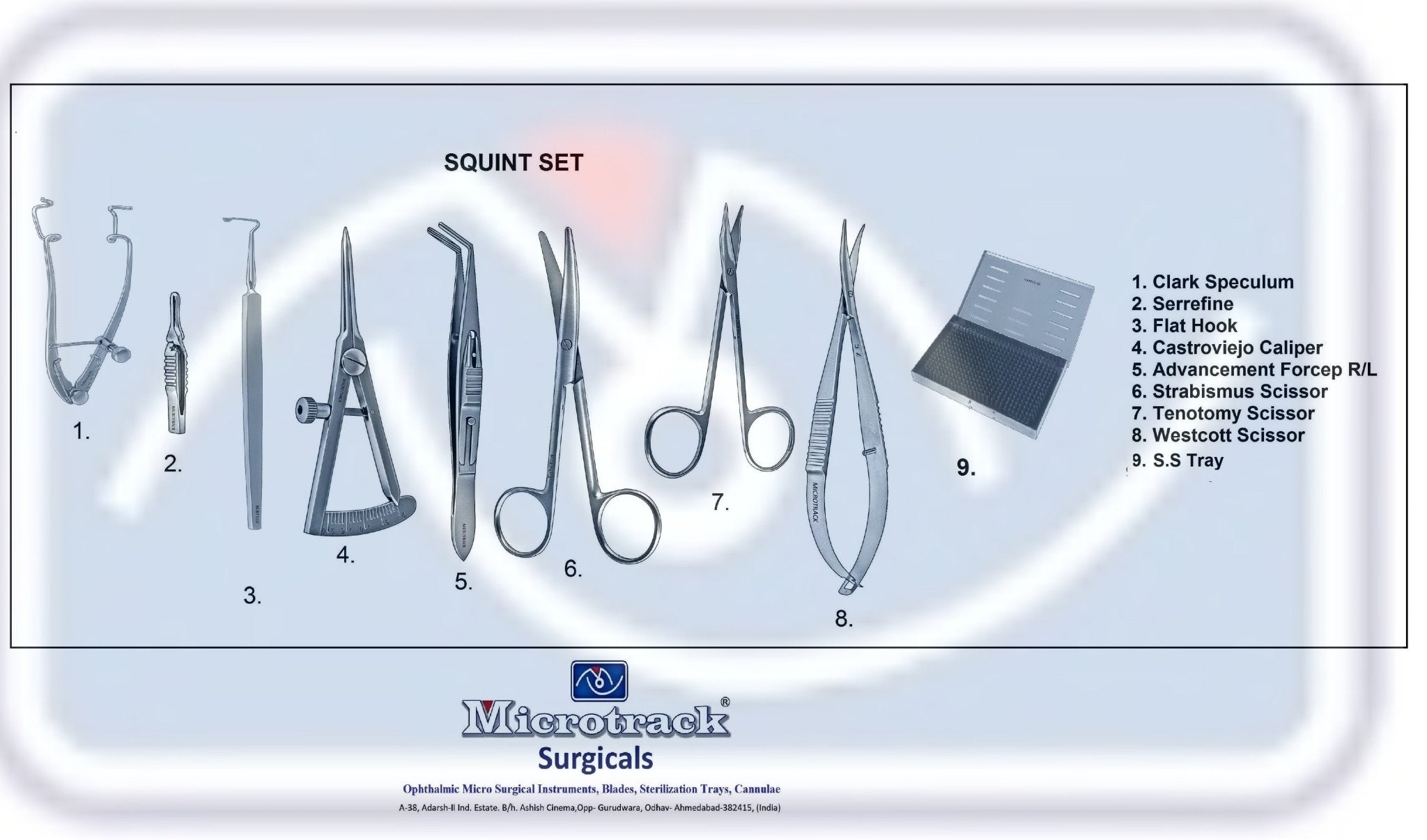 Microtrack Squint Surgical Instruments Set - Global Surgicals