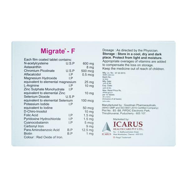 MIGRATE F Tablet 10's - Global Surgicals