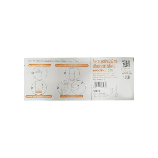 MUCINAC 200 SUGAR FREE ORANGE FLAVOUR Effervescent Tablet 10's - Global Surgicals