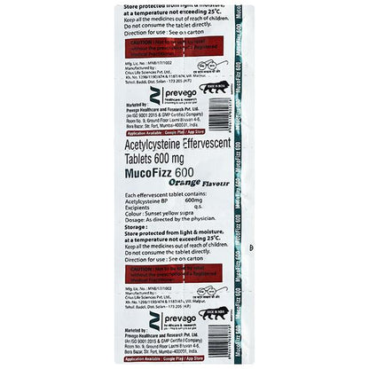 MUCOFIZZ 600 ORANGE FLAVOUR SUGAR FREE EFFERVESCENT Tablet 10's - Global Surgicals
