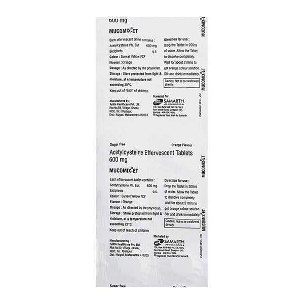 Mucomix ET Sugar Free Orange Flavour Effervescent Tablet 10's - Global Surgicals