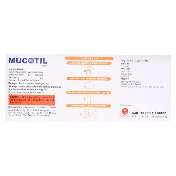 MUCOTIL Effervescent Tablet 10's - Global Surgicals
