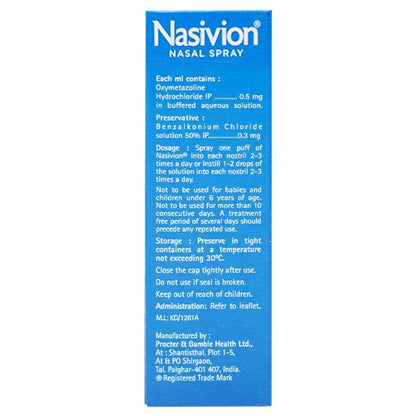 Nasivion Adult Classic Nasal Spray 10ml - Global Surgicals