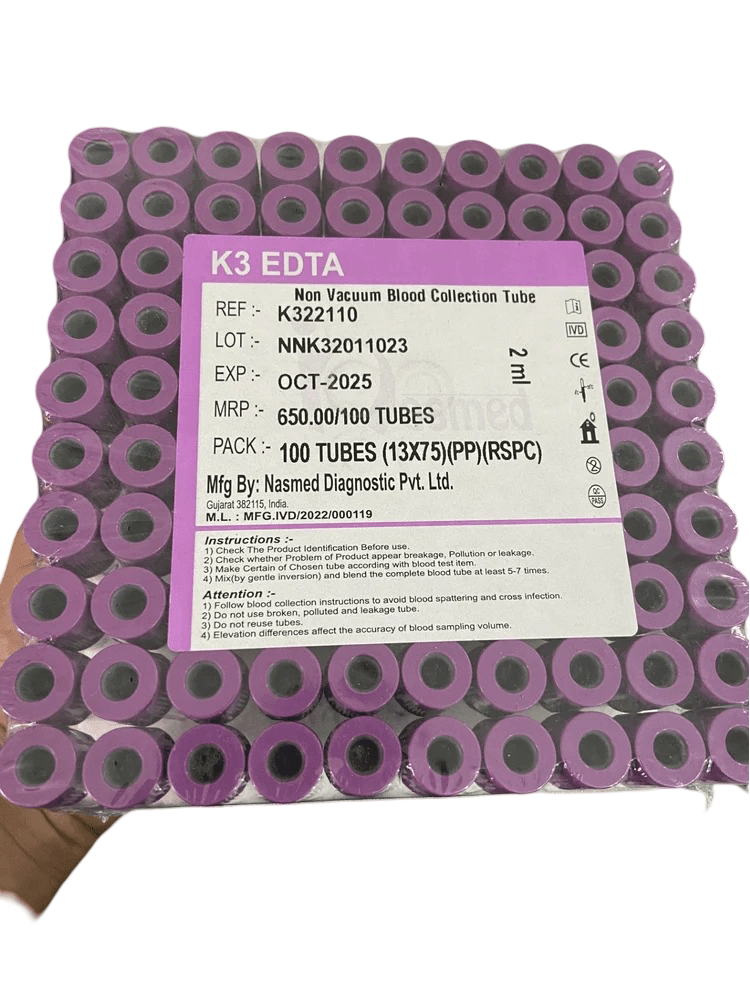 Nasmed K2 EDTA Non Vacuum Blood Collection Tube - Global Surgicals