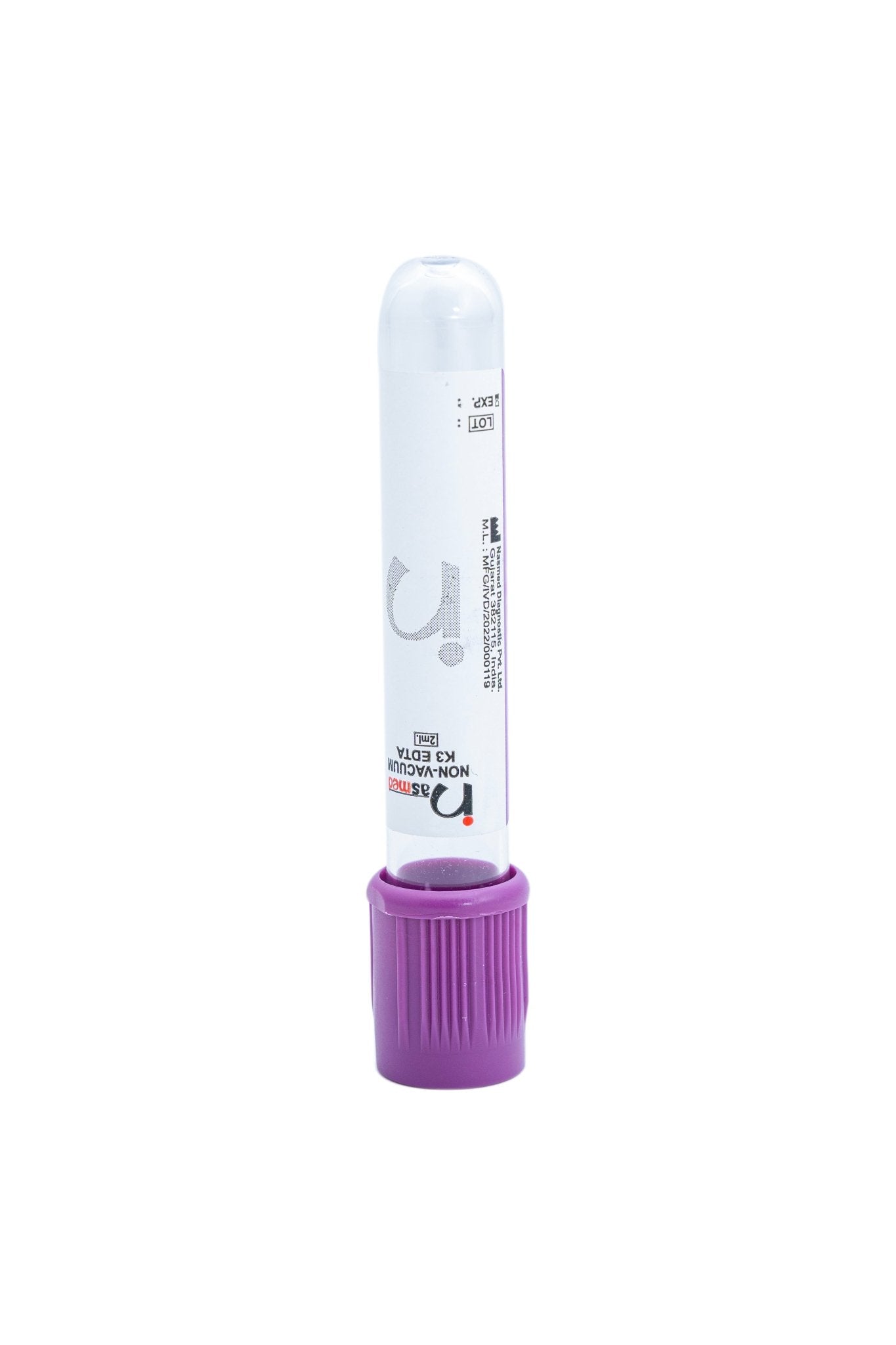 Nasmed K3 EDTA Non Vacuum Blood Collection Tube - Global Surgicals