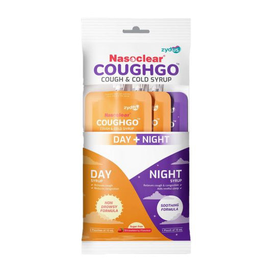 NASOCLEAR COUGHGO DAY + NIGHT SUGAR FREE STRAWBERRY FLAVOUR Syrup 3X10ml - Global Surgicals