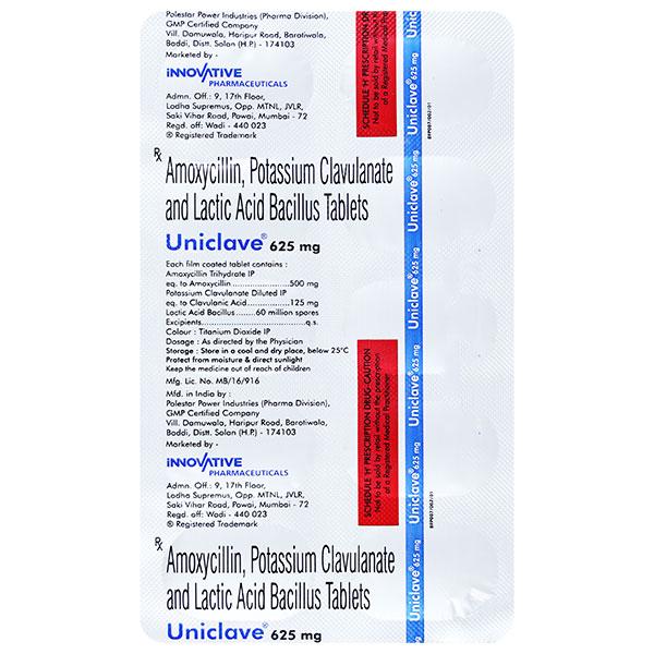 UNICLAVE 625mg Tablet 10's