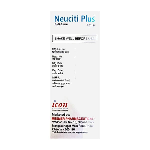 NEUCITI PLUS SUGAR FREE Syrup 60ml - Global Surgicals