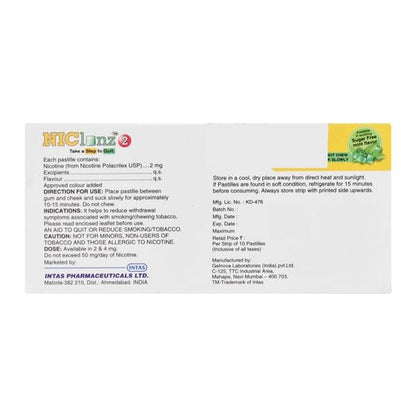 Niclonz 2 Sugar Free Mint Flavor Pastille 10'S - Global Surgicals