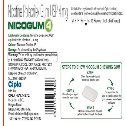 Nicogum 4 Sugar Free Freshmint Flavoured Chew Gum 10's - Global Surgicals