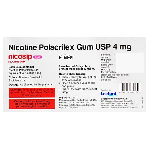 NICOSIP 4 MG SUGAR FREE MINT FLAVOUR Gum 10's - Global Surgicals