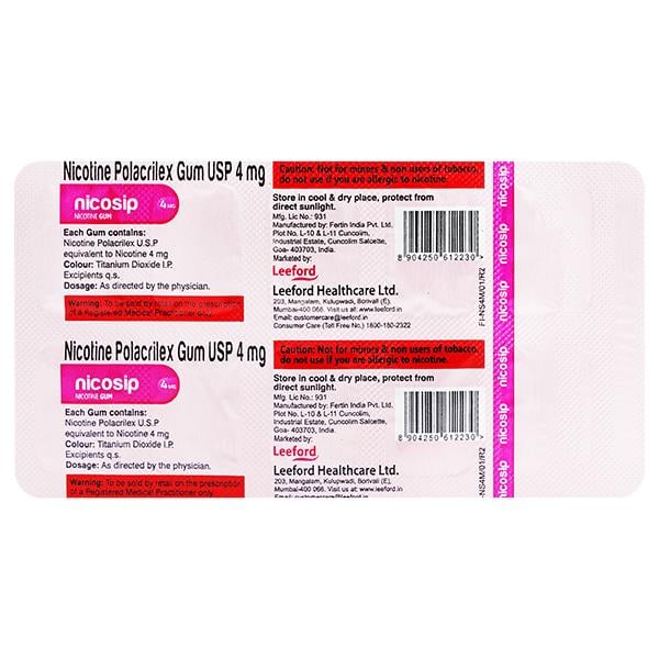 NICOSIP 4 MG SUGAR FREE MINT FLAVOUR Gum 10's - Global Surgicals