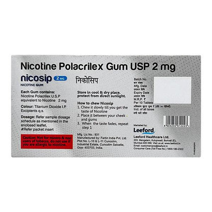 NICOSIP SUGAR FREE MINT FLAVOUR 2mg Gum 10's - Global Surgicals