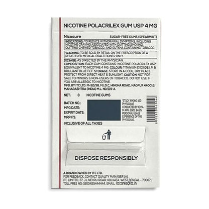 NICOSURE 4MG SUGAR FREE SPEARMINT FLAVOUR Gum 8's - Global Surgicals