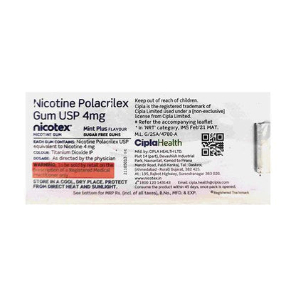 NICOTEX 4MG SUGAR FREE MINT PLUS FLAVOUR Gum 30's - Global Surgicals