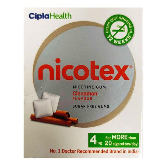 NICOTEX CINNAMON FLAVOUR SUGAR FREE 4mg Chew Gum 12's - Global Surgicals
