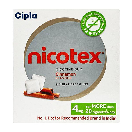 Nicotex Cinnamon Flavour Sugar Free 4mg Chew Gum Tablet 9'S - Global Surgicals