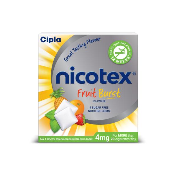 NICOTEX FRUIT BURST FLAVOUR SUGAR FREE 4mg Chew Gum 9's - Global Surgicals