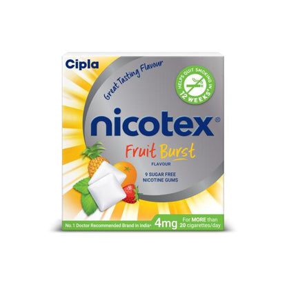 NICOTEX FRUIT BURST FLAVOUR SUGAR FREE 4mg Chew Gum 9's - Global Surgicals