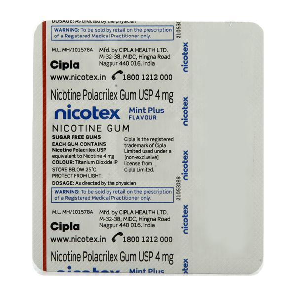 Nicotex Mint Plus Flavour 4mg Chew Gum Tablet 9'S - Global Surgicals