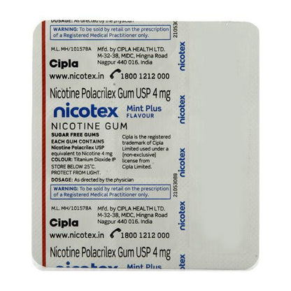 Nicotex Mint Plus Flavour 4mg Chew Gum Tablet 9'S - Global Surgicals