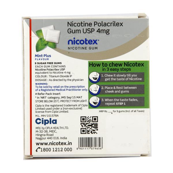 Nicotex Mint Plus Flavour 4mg Chew Gum Tablet 9'S - Global Surgicals