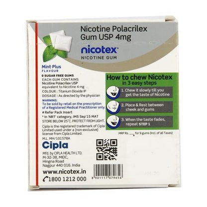 Nicotex Mint Plus Flavour 4mg Chew Gum Tablet 9'S - Global Surgicals