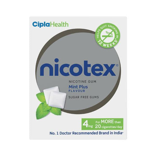 NICOTEX MINT PLUS FLAVOUR SUGAR FREE GUMS 4mg Tablet 12's - Global Surgicals