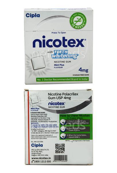 Nicotex Teeth Whitening Mint Plus 4mg Chew Gum Tablet 9'S - Global Surgicals