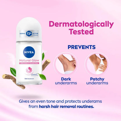 Nivea Natural Glow Roll On Deodorant for Women, 50 ml