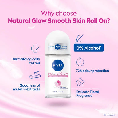 Nivea Natural Glow Roll On Deodorant for Women, 50 ml