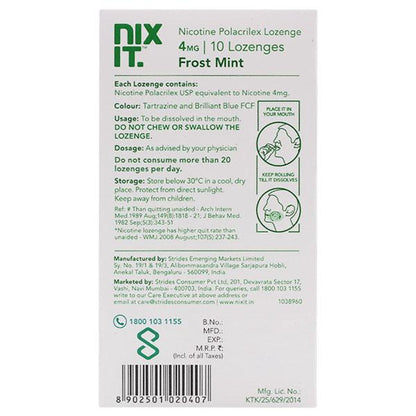 NIXIT 4 FROST MINT FLAVOUR SUGAR FREE Lozenges 10's - Global Surgicals