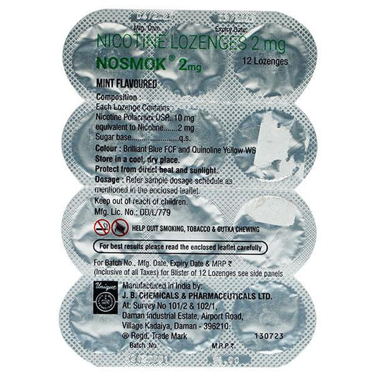 NOSMOK MINT FLAVOUR 2mg Lozenges 12's - Global Surgicals