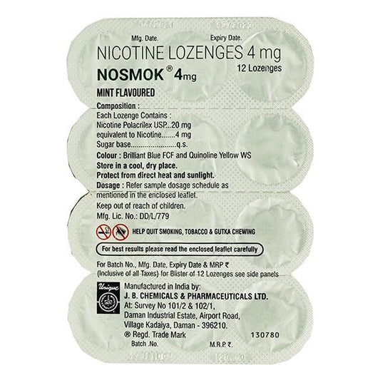 NOSMOK MINT FLAVOUR 4mg Lozenges 12's - Global Surgicals
