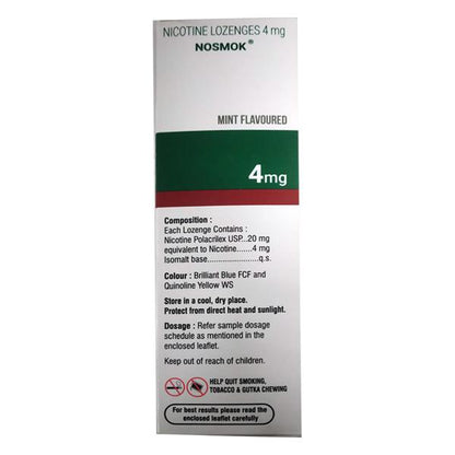 NOSMOK SUGAR FREE MINT FLAVOURED 4mg Lozenges 12's - Global Surgicals