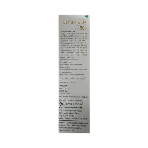 NU SHIELD CREAM TINT SPF 50+ Sunscreen 50gm - Global Surgicals